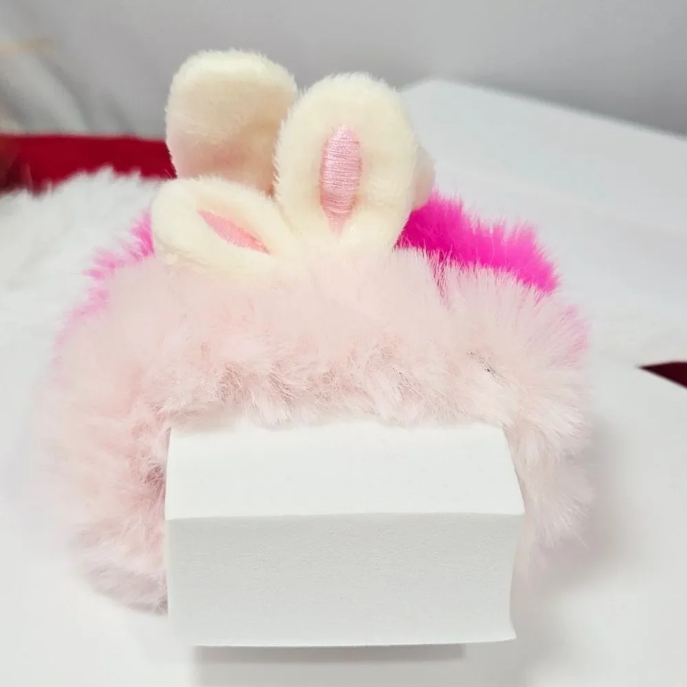 Fluffy Bunny Ear Hair Ties Pink Barbiecore Faux Fur Rabbit Set 2pc Scrunchies